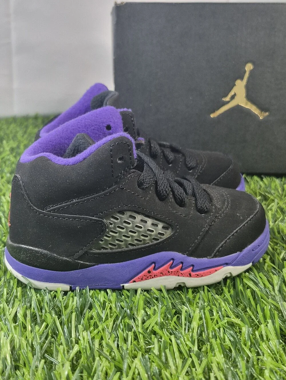Nike Air Jordan 5 Retro GT Raptors Toddler Size 5C Black Purple 725172-017